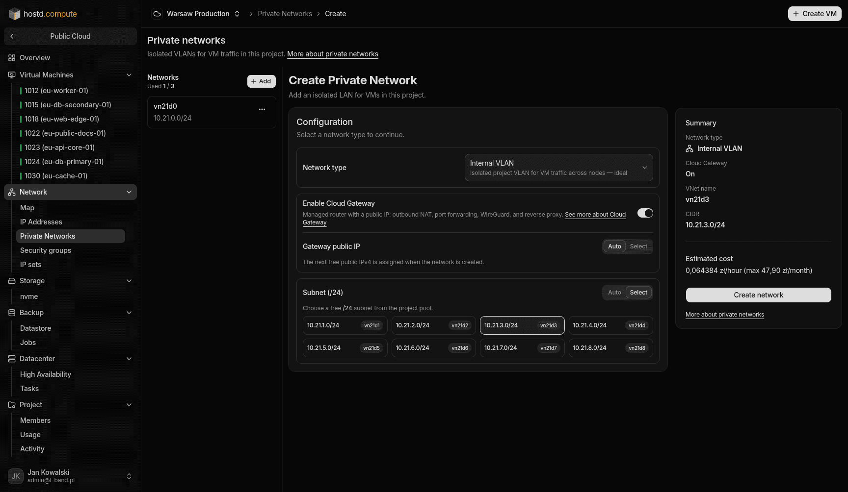 Creating a private network with Cloud Gateway