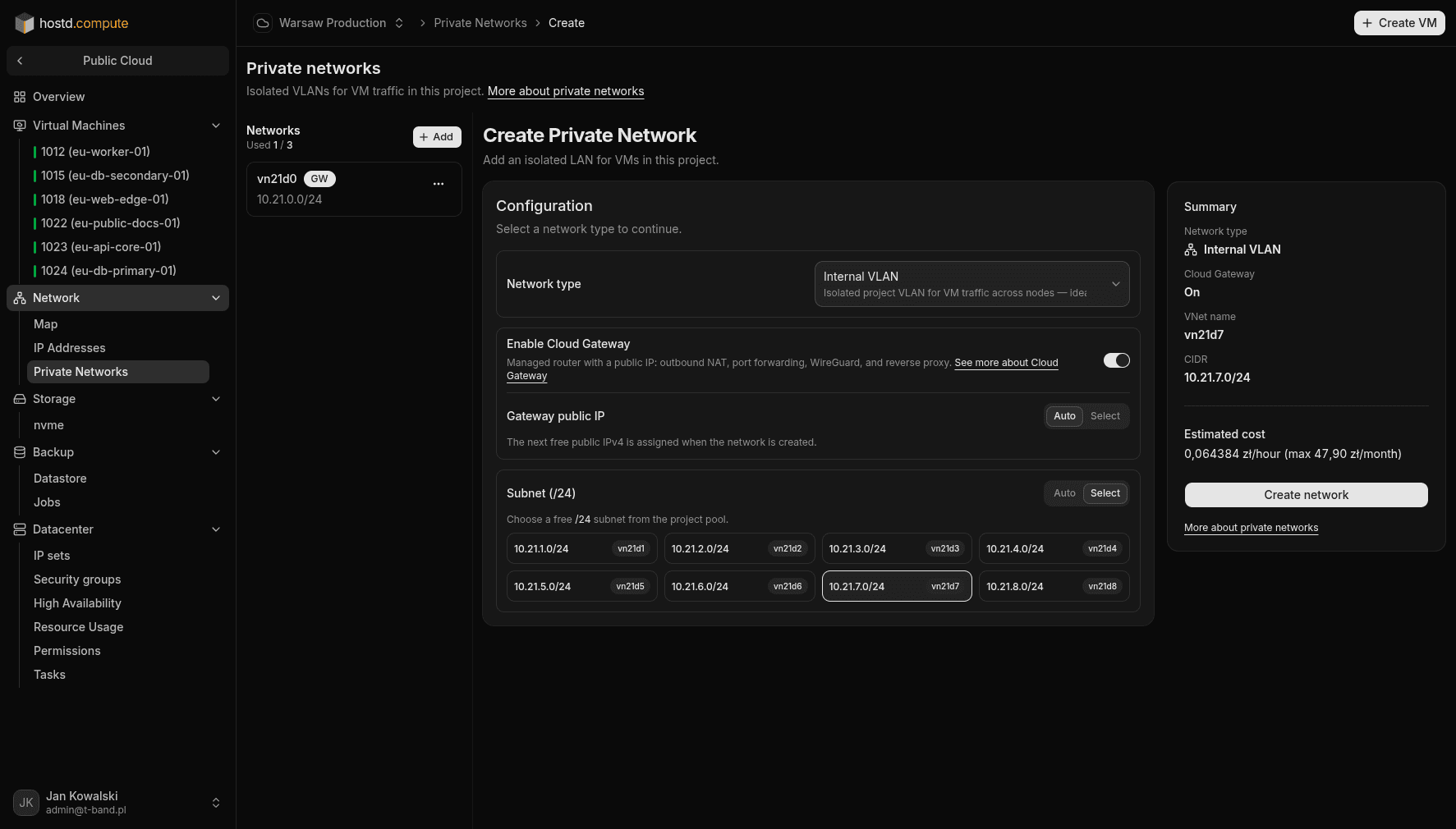 Creating a private network with Cloud Gateway