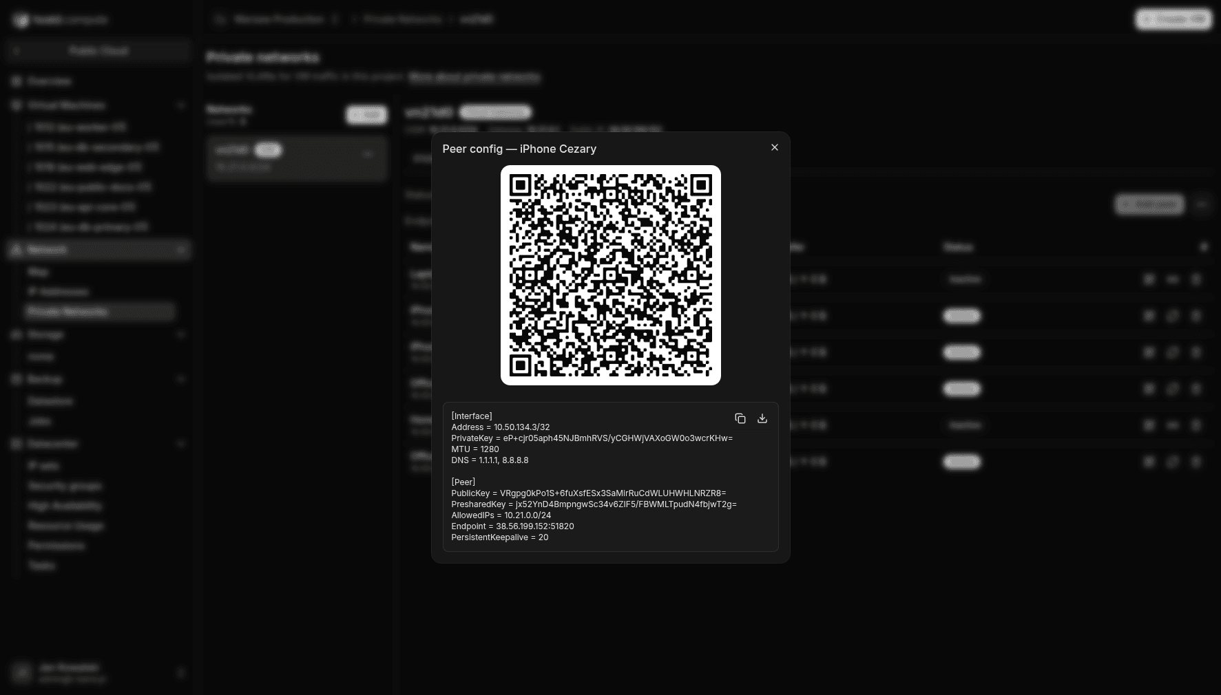 Peer config — QR code and download