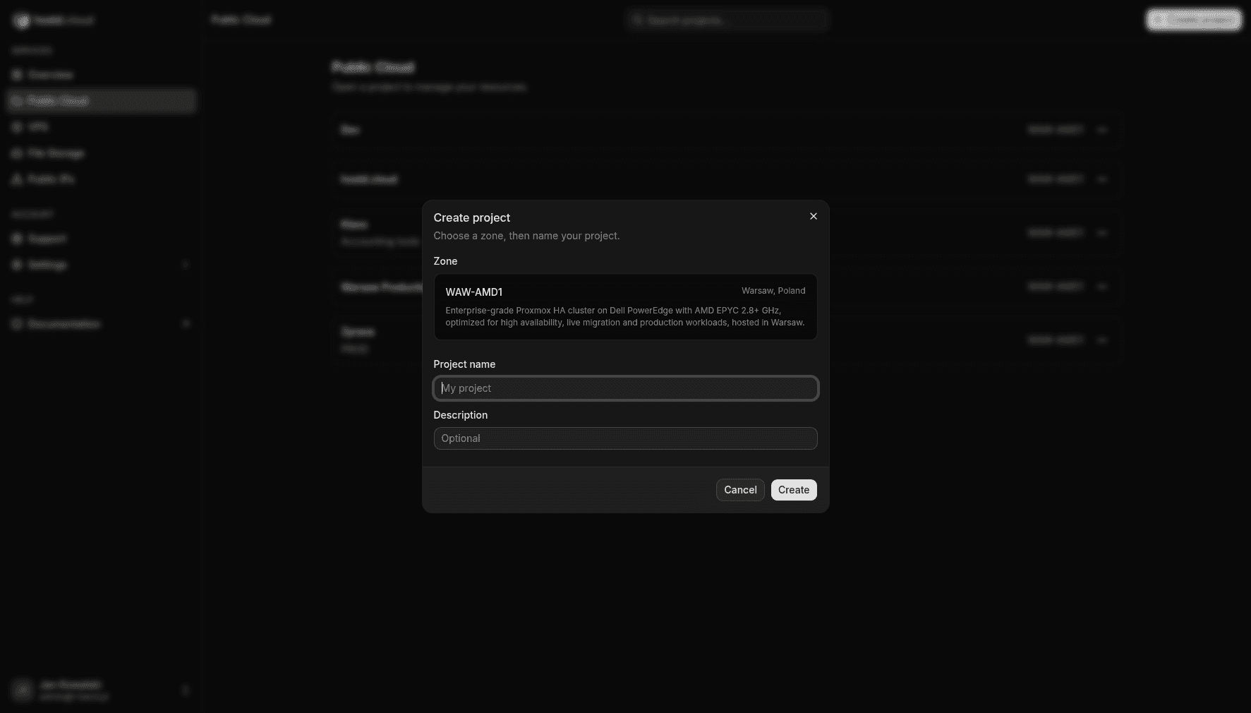 Create project — Public Cloud