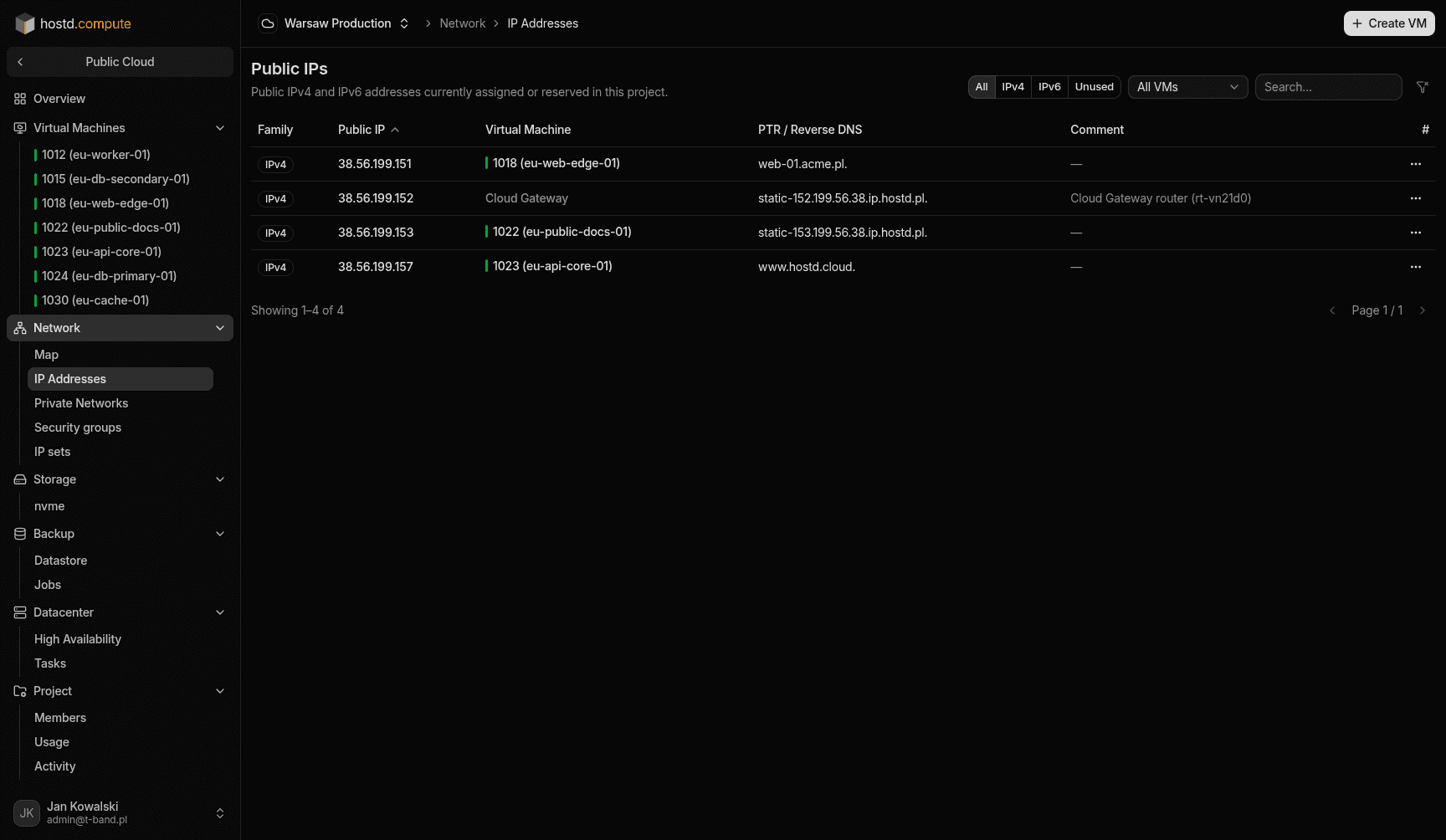 Editing PTR in Network → IP Addresses