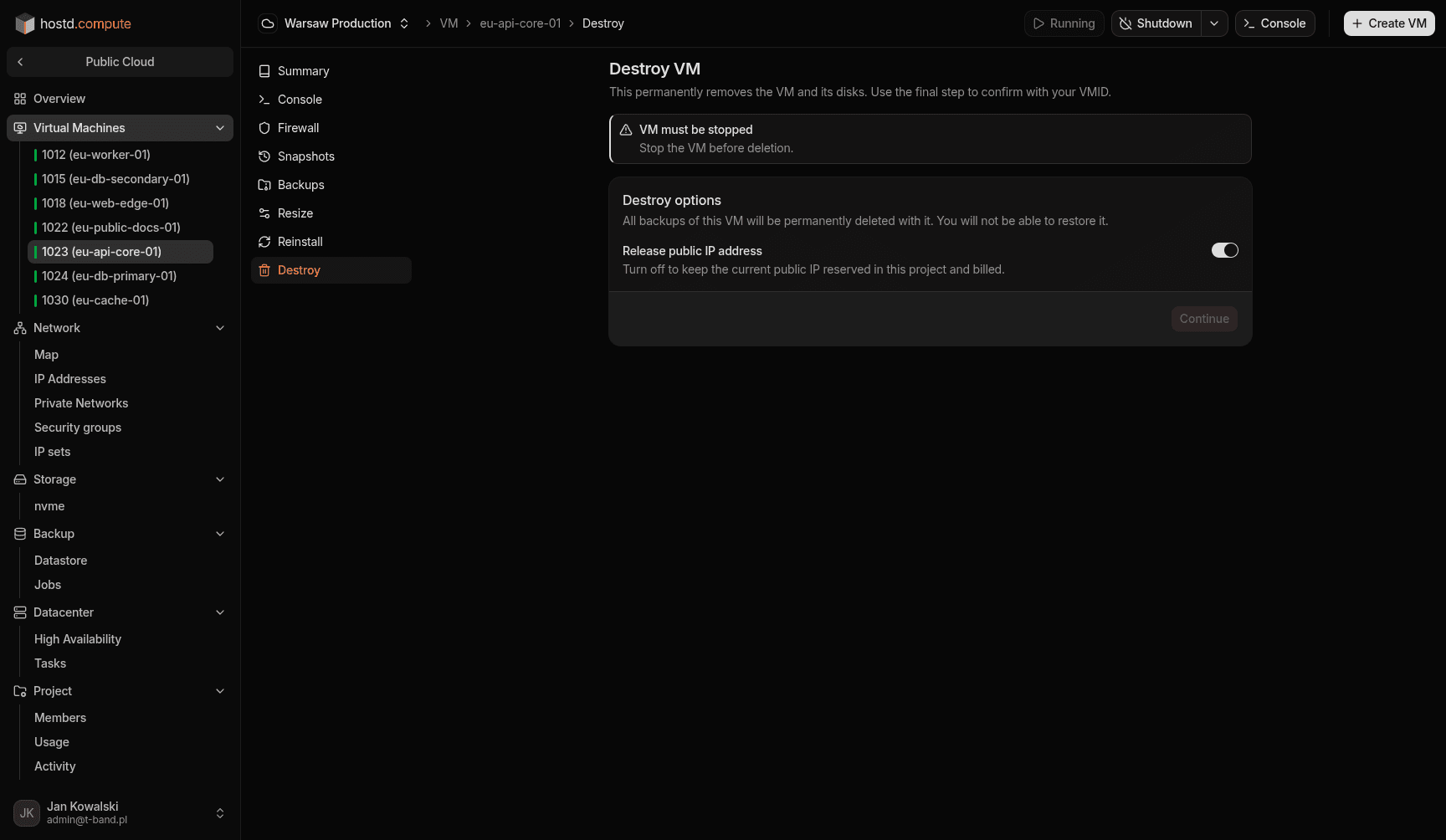 Destroy VM — public IP option