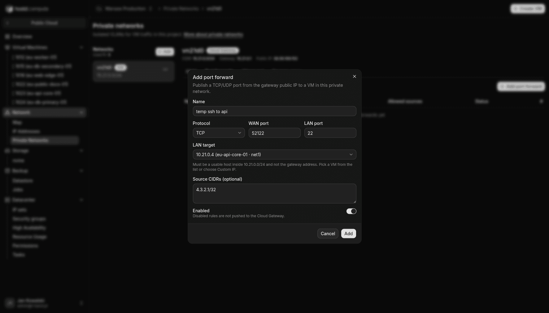 Port forwarding — DNAT rule