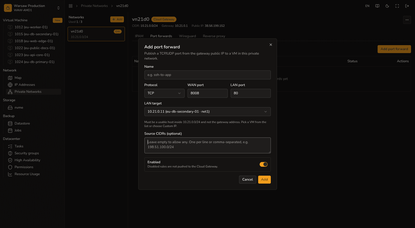 Port forwarding — DNAT rule