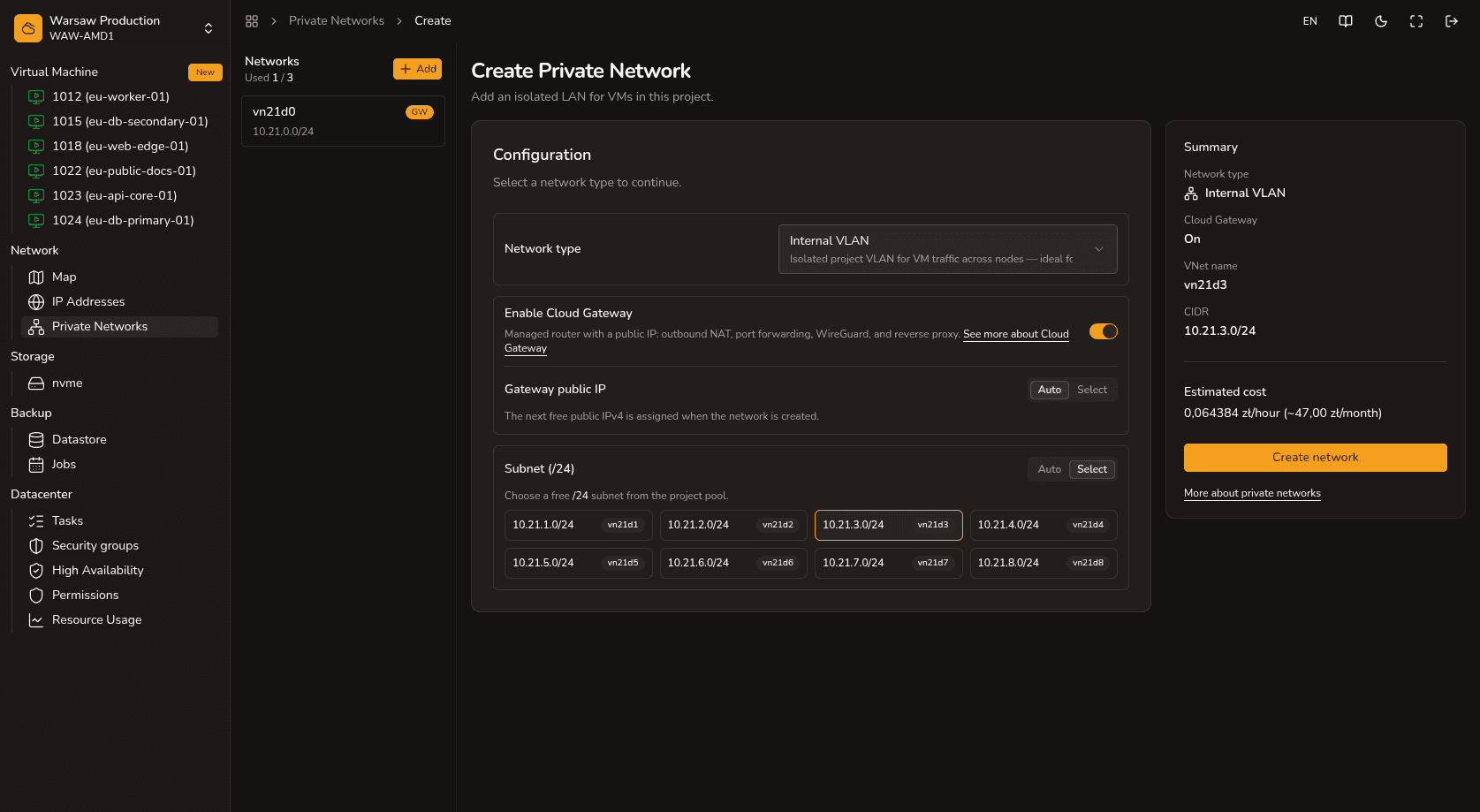 Tworzenie sieci prywatnej z Cloud Gateway